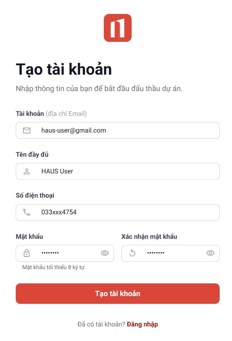 Điền thông tin tài khoản