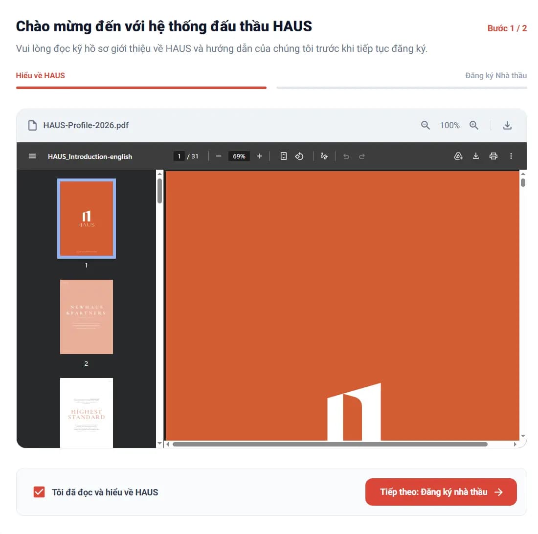 Đọc và chấp nhận điều khoản của HAUS